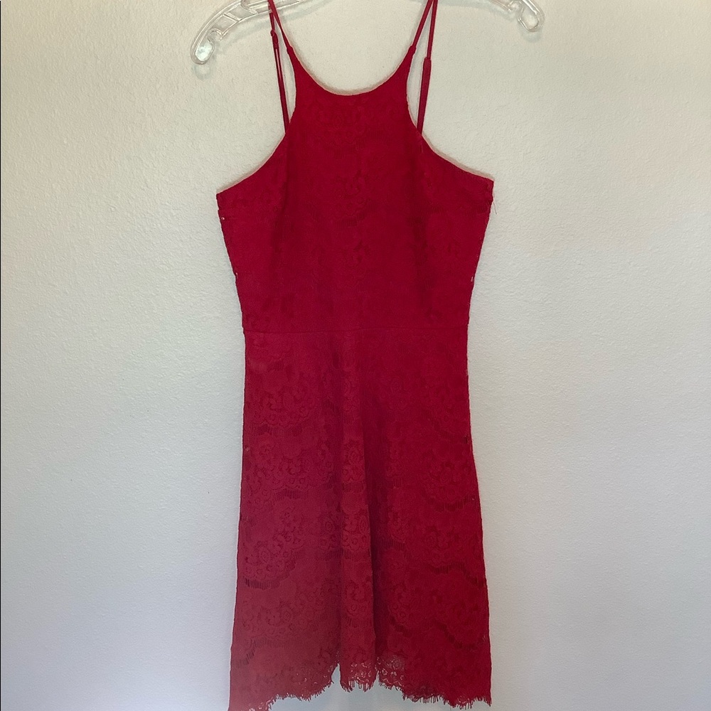 Halter Neck Formal Red Lace Mini